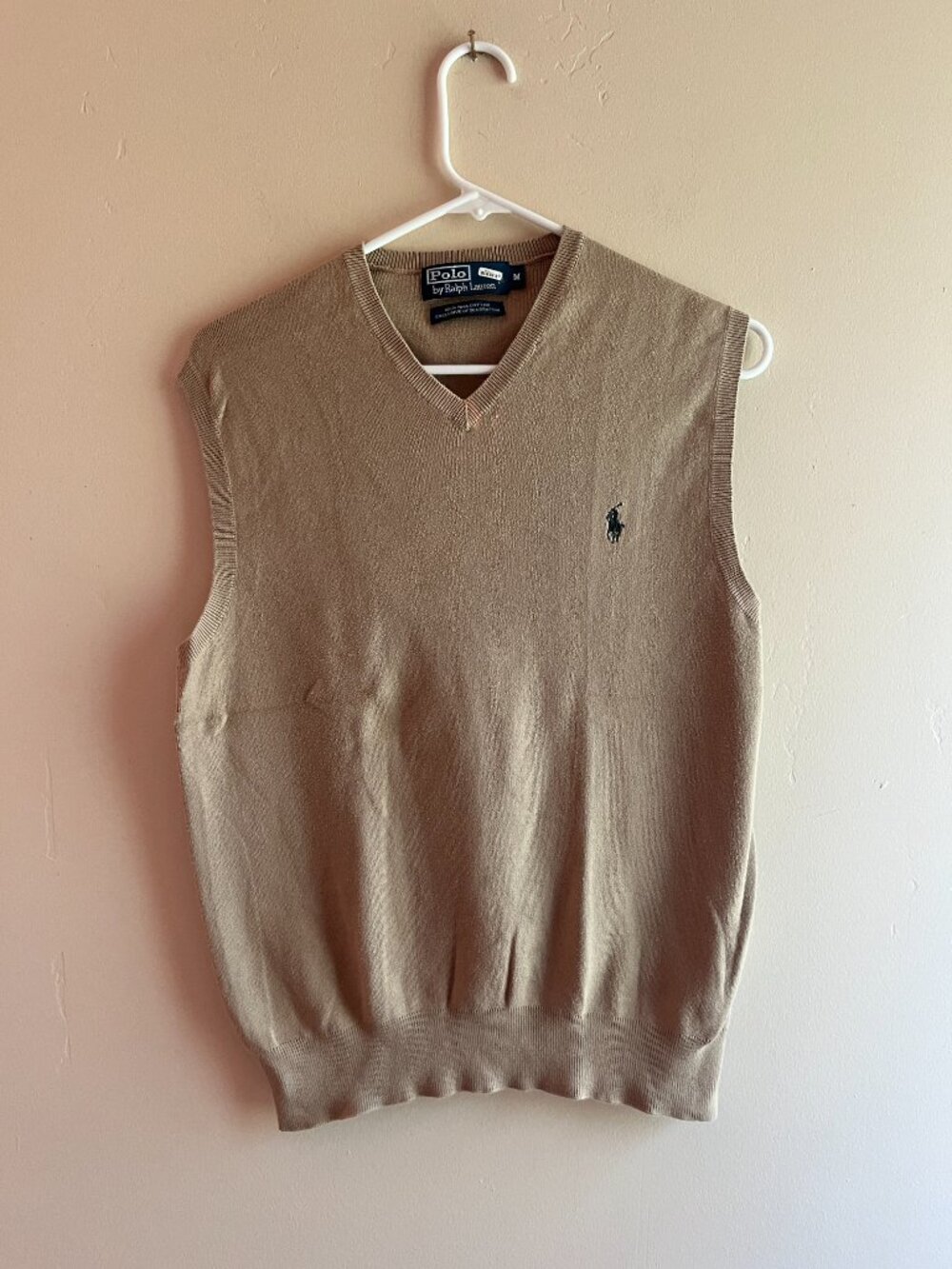 Polo Ralph Lauren beige pima cotton sweater vest preppy academia old money golf